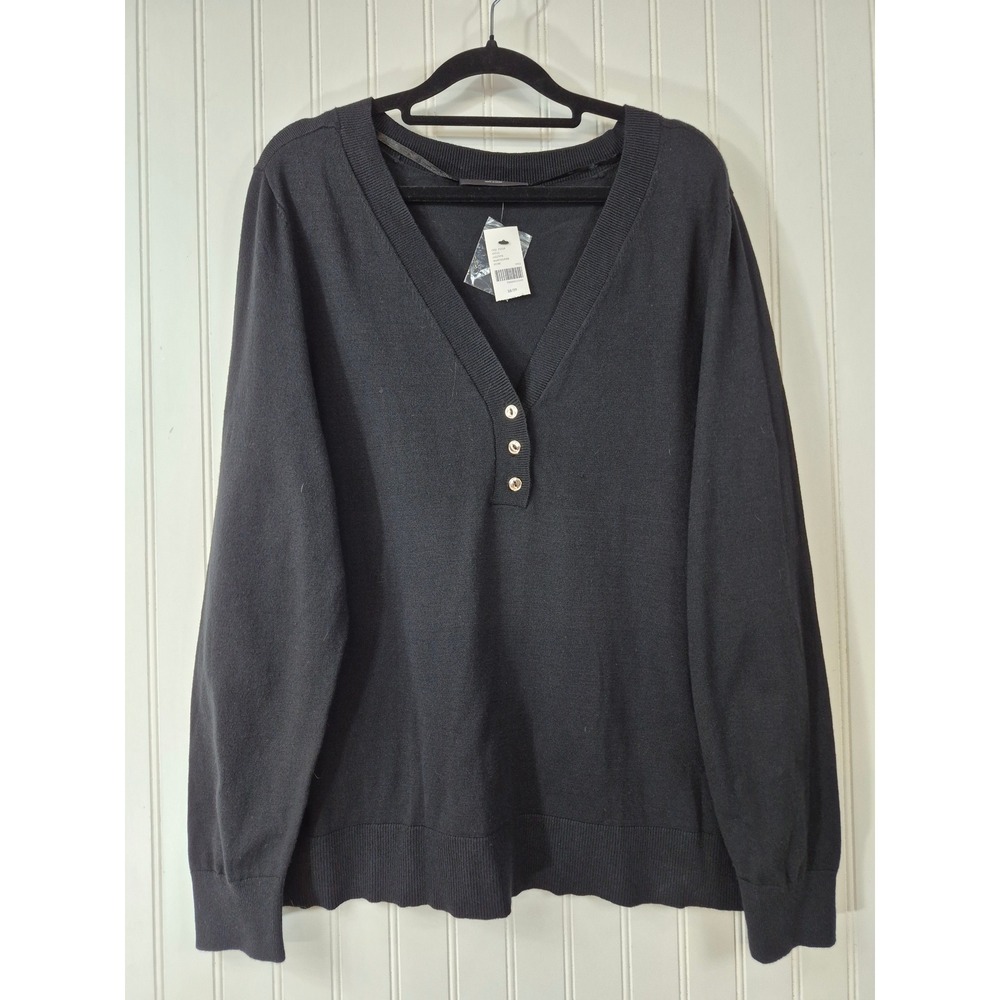 NWT Lane Bryant Black V-Neck Henley Sweater Long Sleeve Rayon Blend Size 18/20